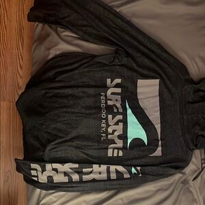 Surf Style Charcoal Hoodie with Aqua and White Graphics